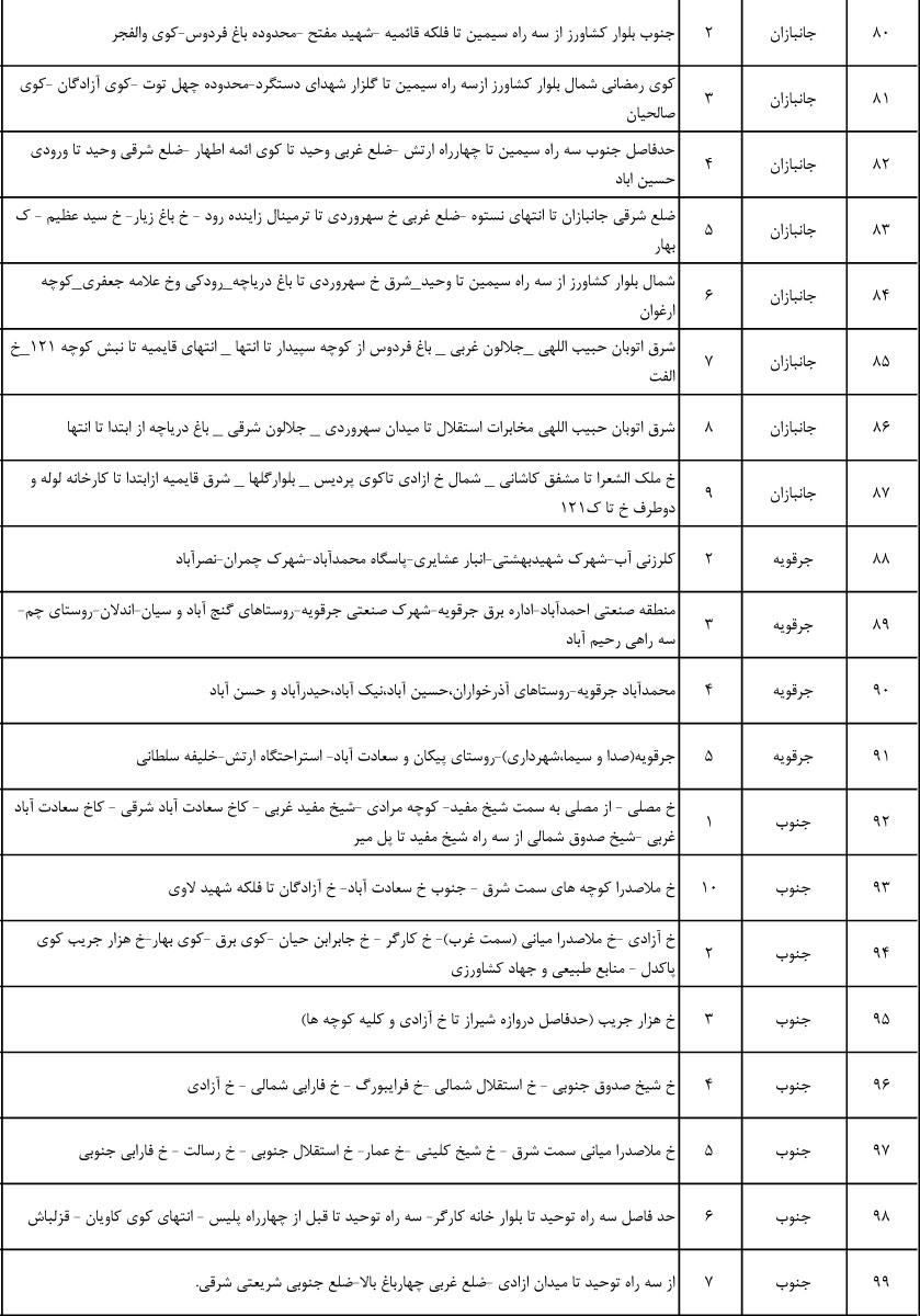  جدول زمان بندی قطعی برق در اصفهان