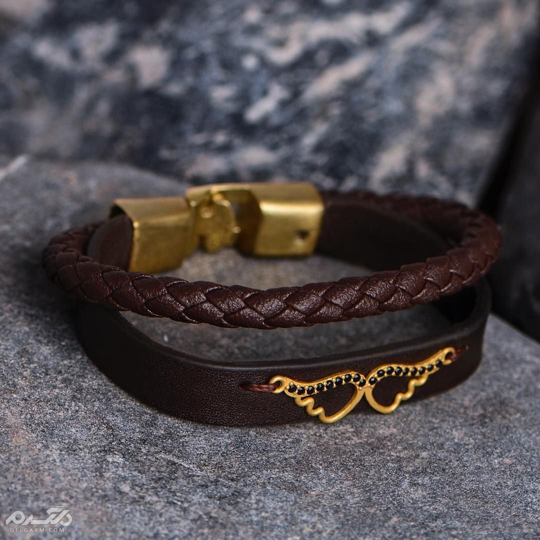  دستبند چرم مردانه و پسرانه با پلاک طلا 
