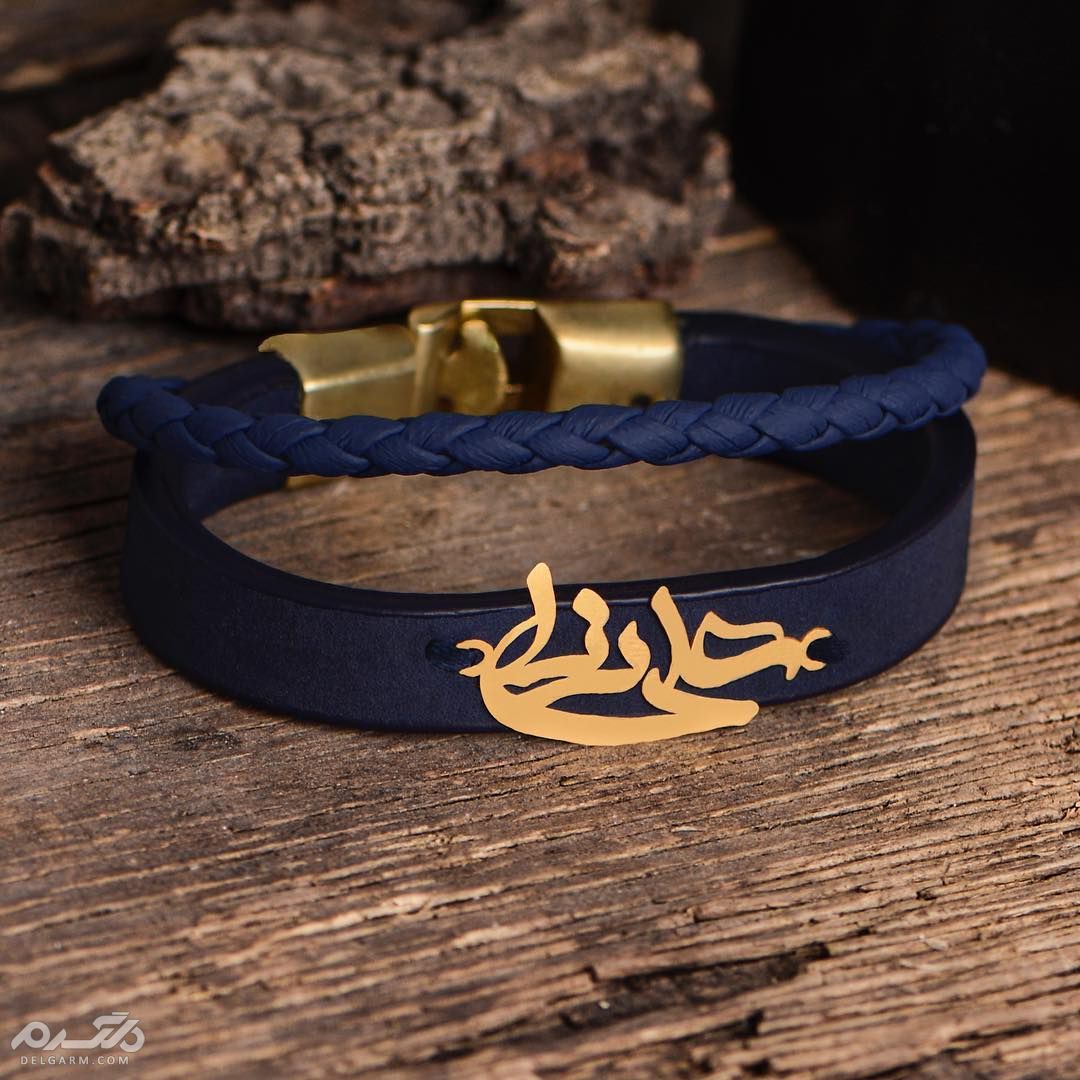  دستبند چرم مردانه و پسرانه با پلاک طلا 