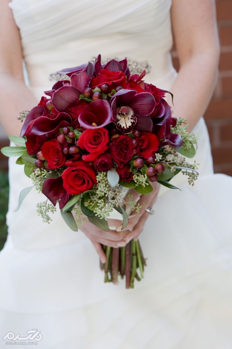 دسته گل عروس رز قرمز رومانتیک جدید