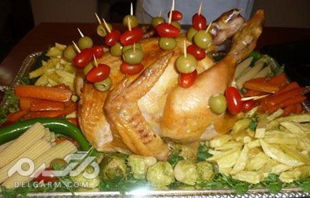 مدل تزیین مرغ سرخ شده خلاقانه و زیبا برای سفره های ایرانی