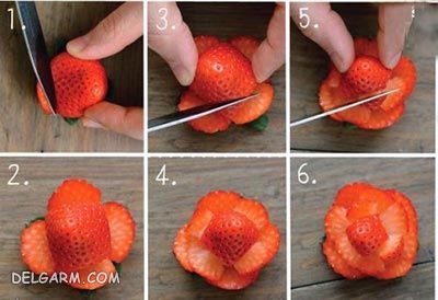 آموزش تزیین توت فرنگی به شکل گل | میوه آرایی با توت فرنگی