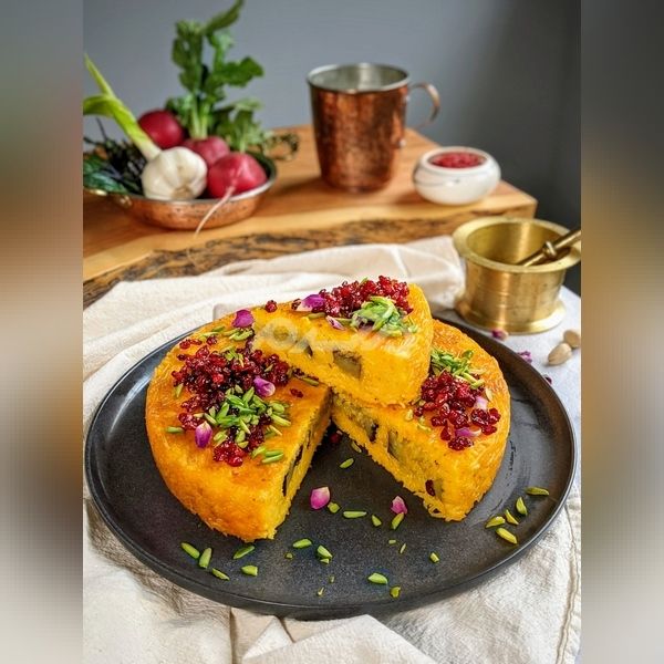 تزیین ته چین 1401 | تزیین ته چین گوشت | تزیین ته چین مرغ | عکس ته چین مرغ مجلسی