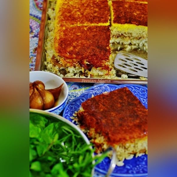 تزیین ته چین 1401 | تزیین ته چین گوشت | تزیین ته چین مرغ | عکس ته چین مرغ مجلسی
