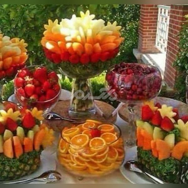 تزیین میز میوه و شیرینی | عکس تزیین میوه | تزیین میز با میوه و شیرینی | میوه خرد شده برای پذیرایی