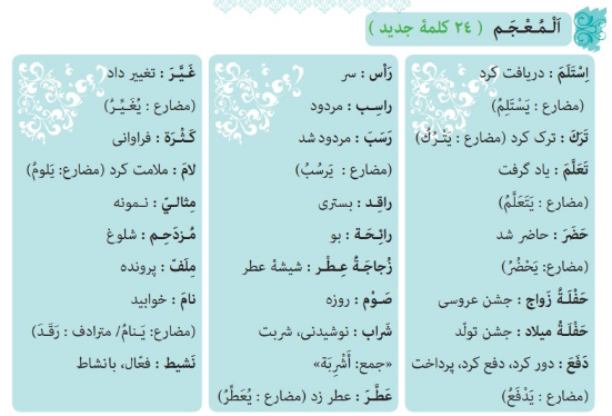 معنی درس ششم عربی نهم