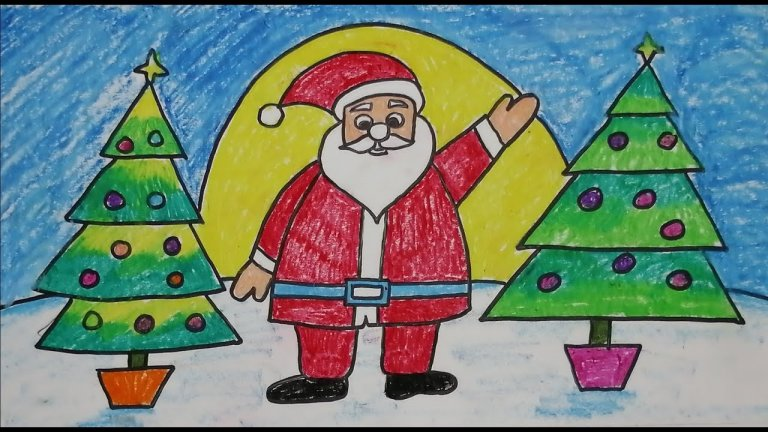 نقاشی کریسمس | نقاشی درخت کریسمس | نقاشی بابا نوئل