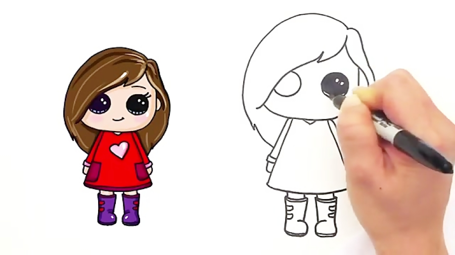 نقاشی دخترانه زیبا و آسان رنگی