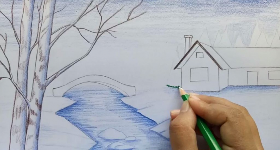 نقاشی زمستان / نقاشی برف و زمستان / نقاشی برف / نقاشی آدم برفی برای کودکان