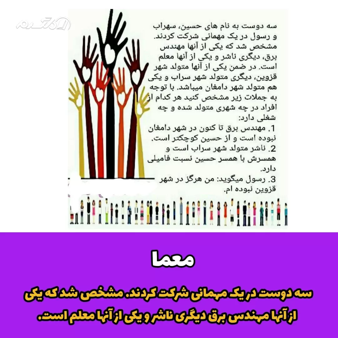 معما / سه دوست در یک مهمانی شرکت کردند شغل آنها را مشخص کنید