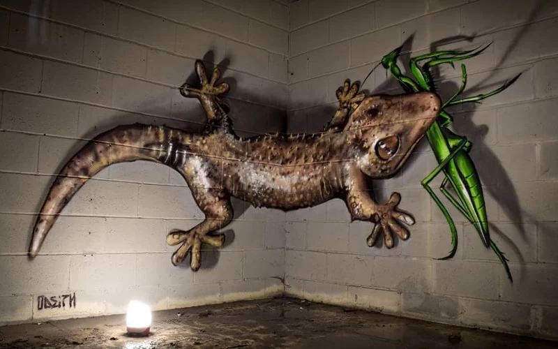 نقاشی سه بعدی حیوانات غول‌پیکر بر روی دیوارها 