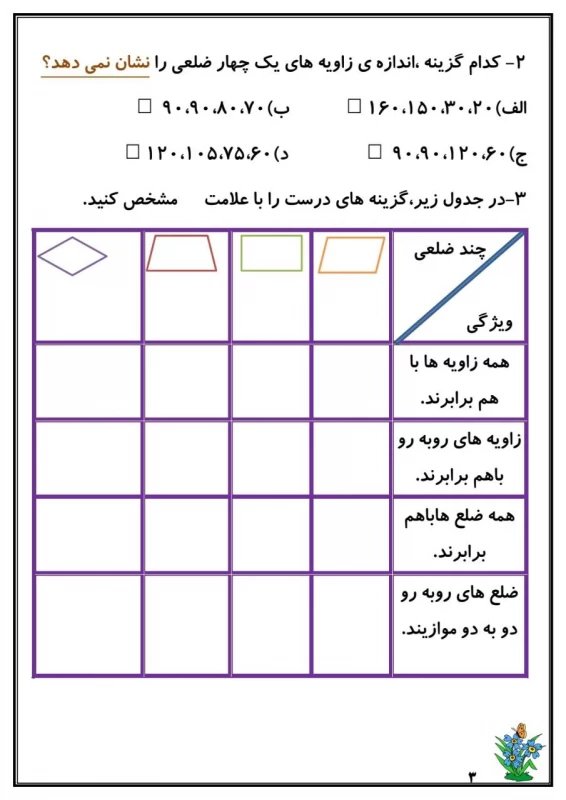 سوالات هفته ۳ بهمن پایه پنجم دبستان