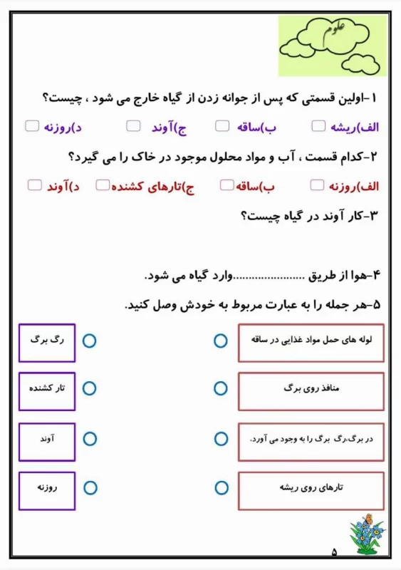 سوالات هفته ۴ اردیبهشت پایه پنجم دبستان