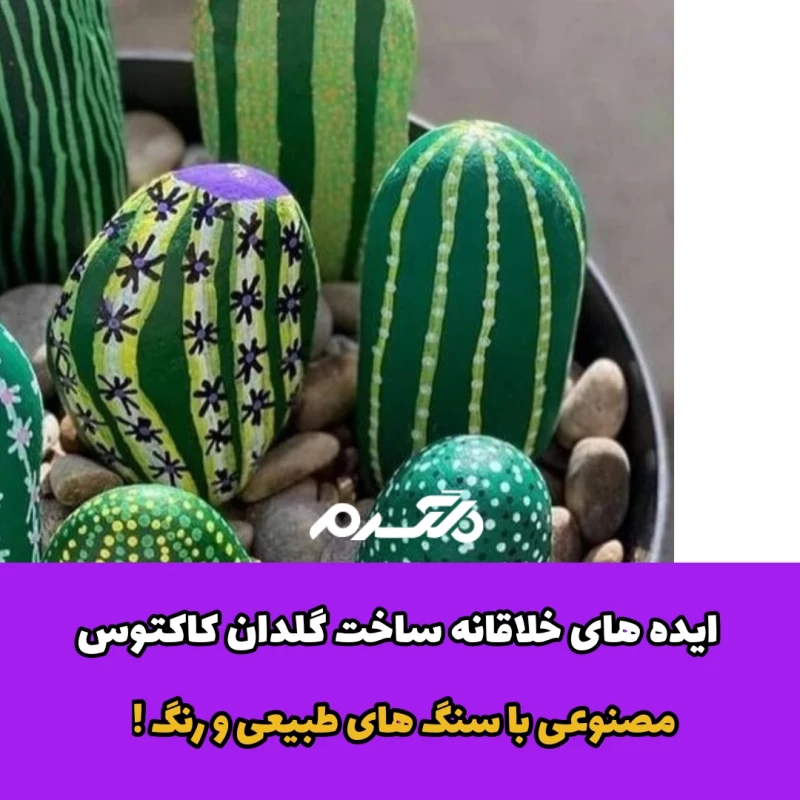 ایده های خلاقانه ساخت گلدان کاکتوس مصنوعی با سنگ های طبیعی و رنگ