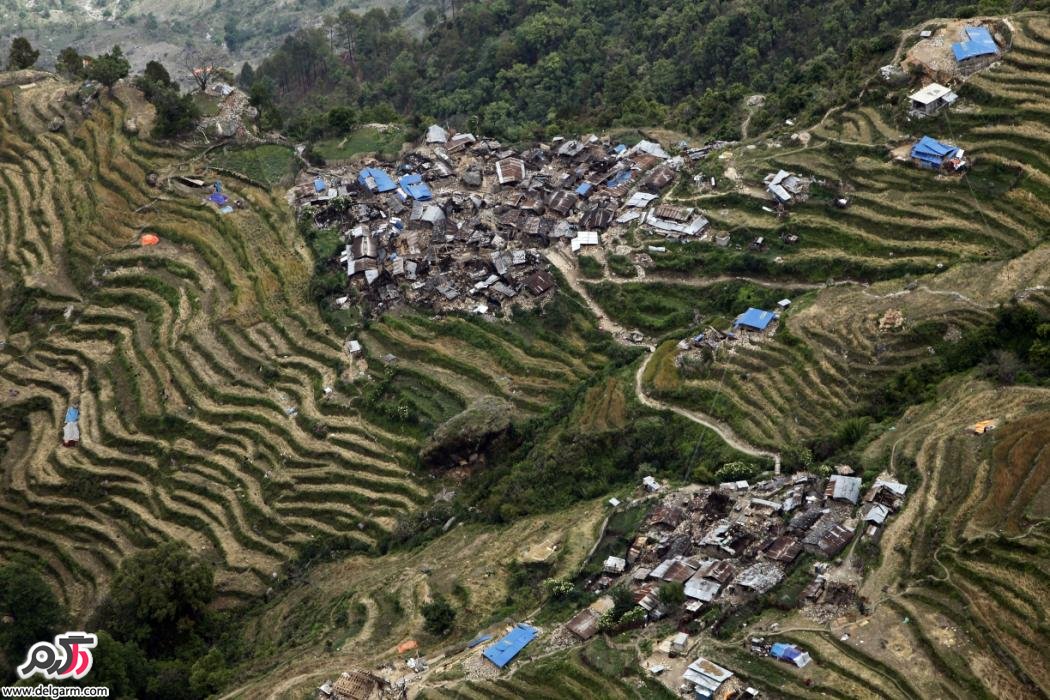 تصویر هوایی از روستایی در نپال پس از زلزله و رانش زمین