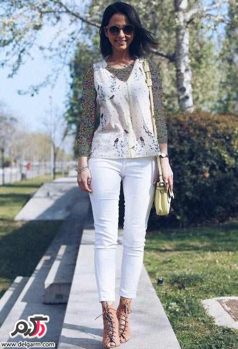 نمونه هایی از ست کردن لباس با شلوار سفید