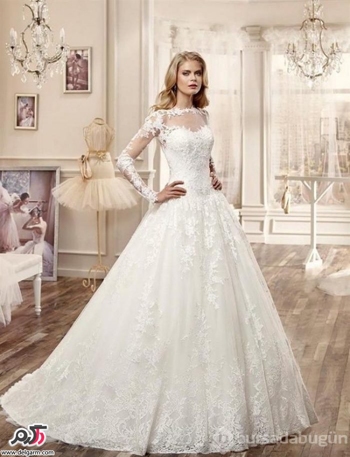 مدل لباس عروس استین بلند گیپور