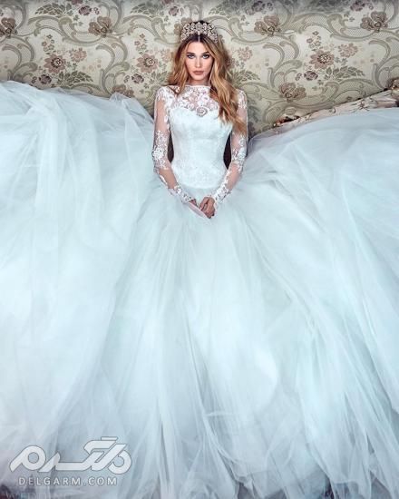 مدل لباس عروس پرنسسی دنباله دار جدید