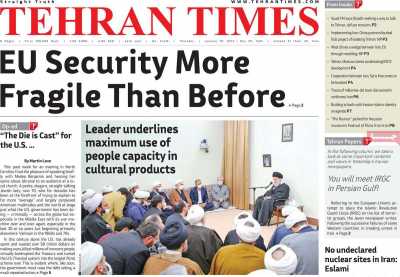 روزنامه Tehran Times - پنجشنبه, ۲۹ دی ۱۴۰۱