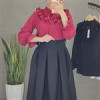 قیمت شومیز یقه چین دار ساده جنس کرپ الیزه پارچه...