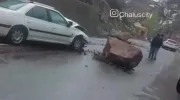 فیلم ریزش شدید سنگ در جاده چالوس