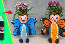 طراحی و ساخت گلدان های زیبا به شکل پروانه از بطری های پلاستیکی !