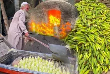 پیرمرد ۷۰ ساله پاکستانی که ذرت را در شن میپزد!