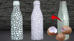 ویدیو خلاقانه تزیین بطرهای شیشه ‌ای با استفاده از پوست تخم مرغ
