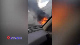 فیلم  آتش‌ سوزی شدید کامیون در اتوبان تبریز به زنجان