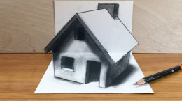 آموزش نقاشی سه بعدی خانه بسیار زیبا