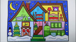 آموزش نقاشی به کودکان | این قسمت نقاشی خانه در شب کریسمس