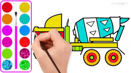 آموزش نقاشی به کودکان | این قسمت نقاشی کامیون میکسر بتنی