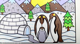 آموزش نقاشی به کودکان | این قسمت نقاشی پنگوئن و قطب جنوب