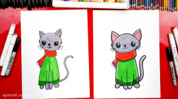 آموزش نقاشی به کودکان | این قسمت نقاشی گربه کریسمس