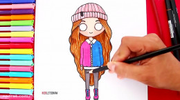 آموزش نقاشی به کودکان | این قسمت نقاشی دختر با کلاه زمستانی