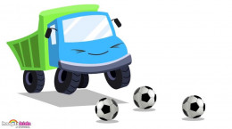 کارتون کامیون فوتبالیست و توپ های رنگی برای کودکان یکسال به بالا