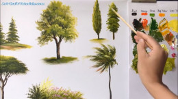 آموزش قدم به قدم انواع نقاشی درخت با رنگ روغن