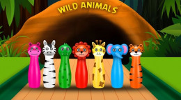 کارتون بازی بولینگ با حیوانات رنگارنگ برای آموزش به کودکان مهد