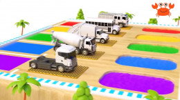 انیمیشن یادگیری رنگ ها با ماشین ها و کامیون های رنگی به کودکان