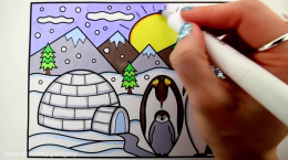 آموزش نقاشی پنگوئن و قطب جنوب به کودکان