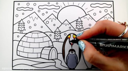 آموزش نقاشی به کودکان | این قسمت نقاشی پنگوئن در قطب جنوب