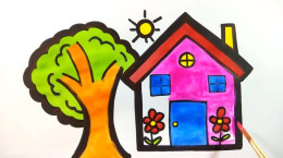 آموزش نقاشی به کودکان | این قسمت نقاشی درخت و خانه