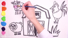 آموزش نقاشی به کودکان | این قسمت نقاشی گوسفند، گاو و خروس در مزرعه