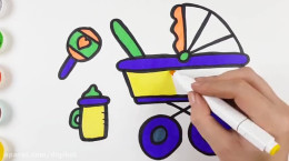 آموزش نقاشی به کودکان | این قسمت نقاشی کالسکه، جغجغه و شیشه شیر
