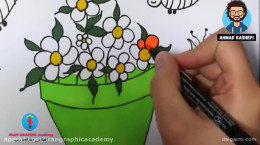 نقاشی کودکانه گلدان گل با ماژیک