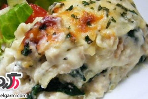 آموزش تهیه لازانیا با مرغ و سس سفید