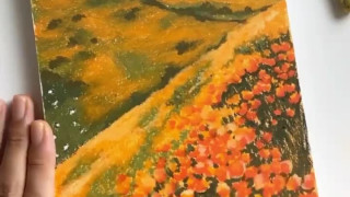 نقاشی زیبای مزرعه گل با پاستل روغنی