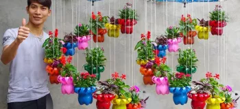 بازیافت بطری های پلاستیکی برای ساخت گلدان های آویز مارپیچی برای باغ !