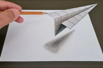 آموزش مرحله به مرحله نقاشی سه بعدی موشک فقط با کاغذ و مداد