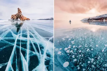تصاویر غیرعادی از دریاچه بالکان یخ زده عمیق ترین و قدیمی ترین دریاچه روی زمین!